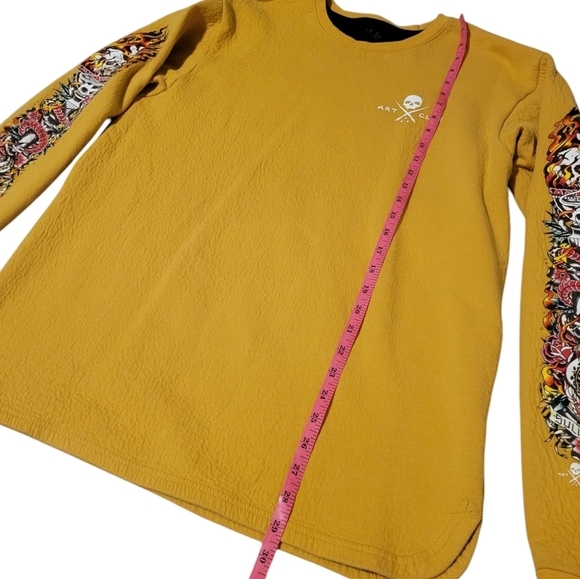 Sullen Art Collective Torched Tatoo Thermal Yellow Gold Sweatshirt Skulls Fire - Picture 7 of 13